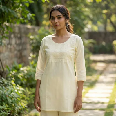 Off White Cotton Blend Kurta